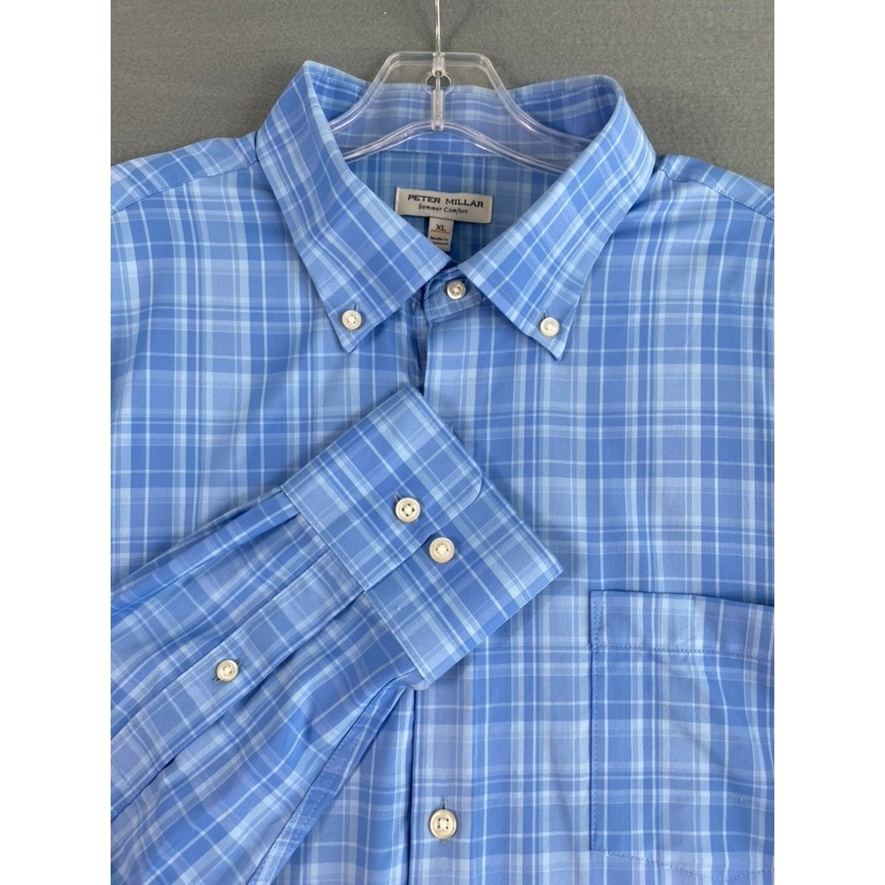Peter Millar Summer Comfort Shirt Sz XL Blue Long Sleeve Performance Fabric